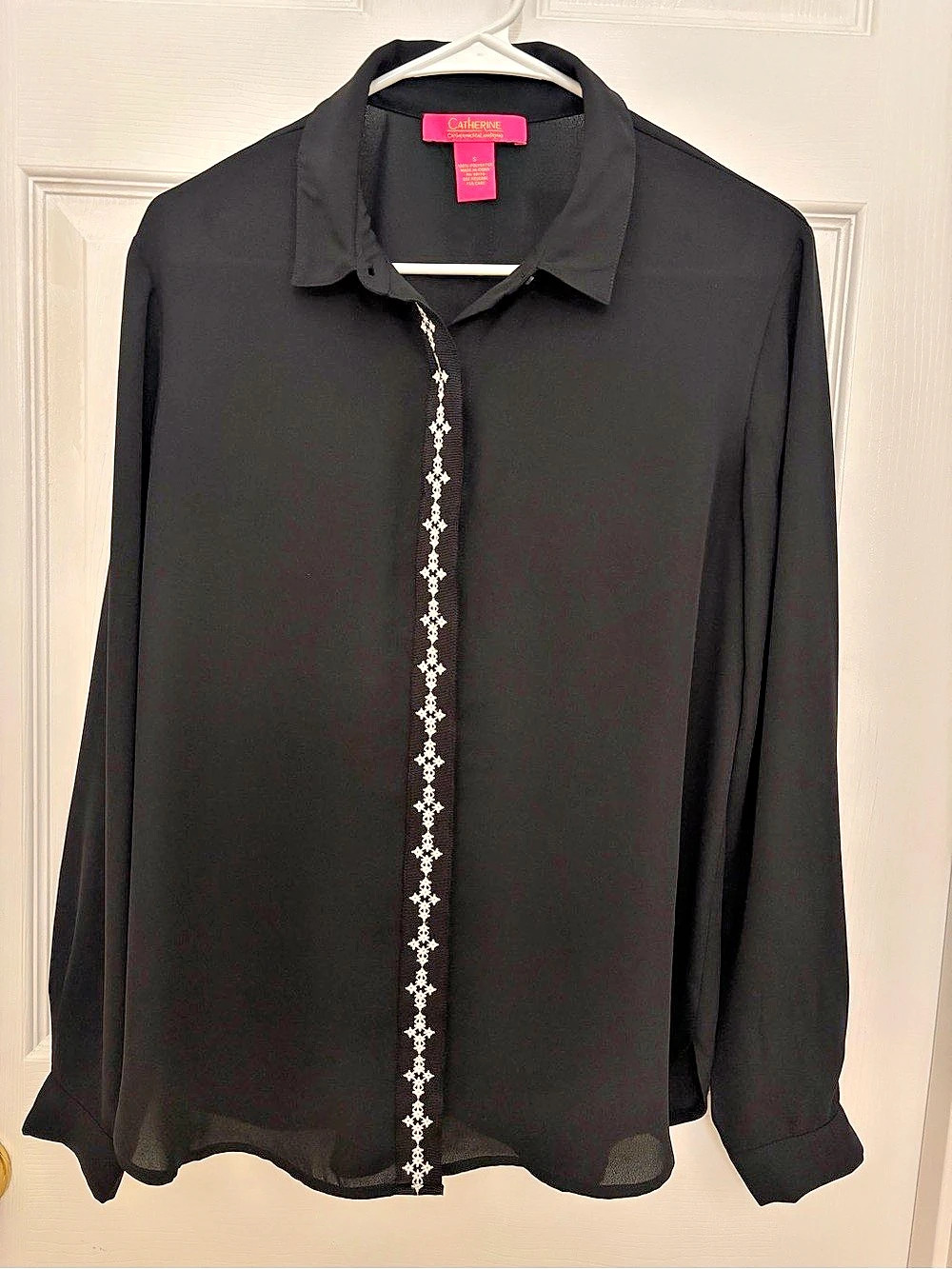 Catherine Malandrino Black Embroidered Blouse Size Small Like New